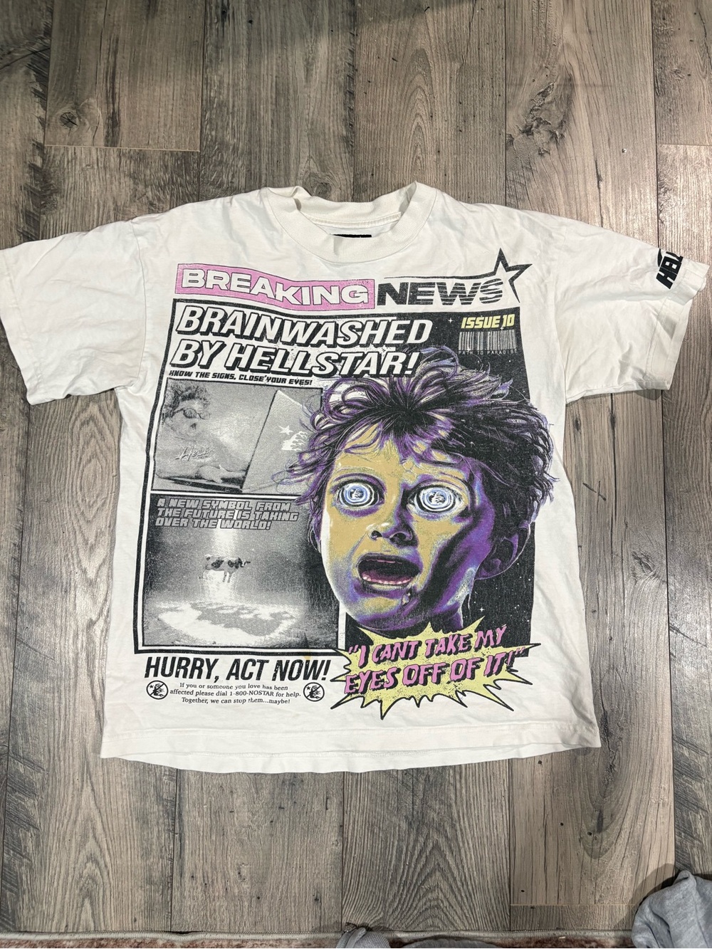 White 'Breaking News' Graphic Crew T-Shirt - Brainwashed By Hellstar